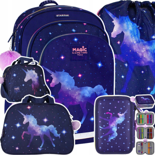 Starpak viackomorový školský batoh Odtiene fialovej, Odtiene modrej, Odtiene ružovej, Viacfarebné + 3 ďalšie produkty